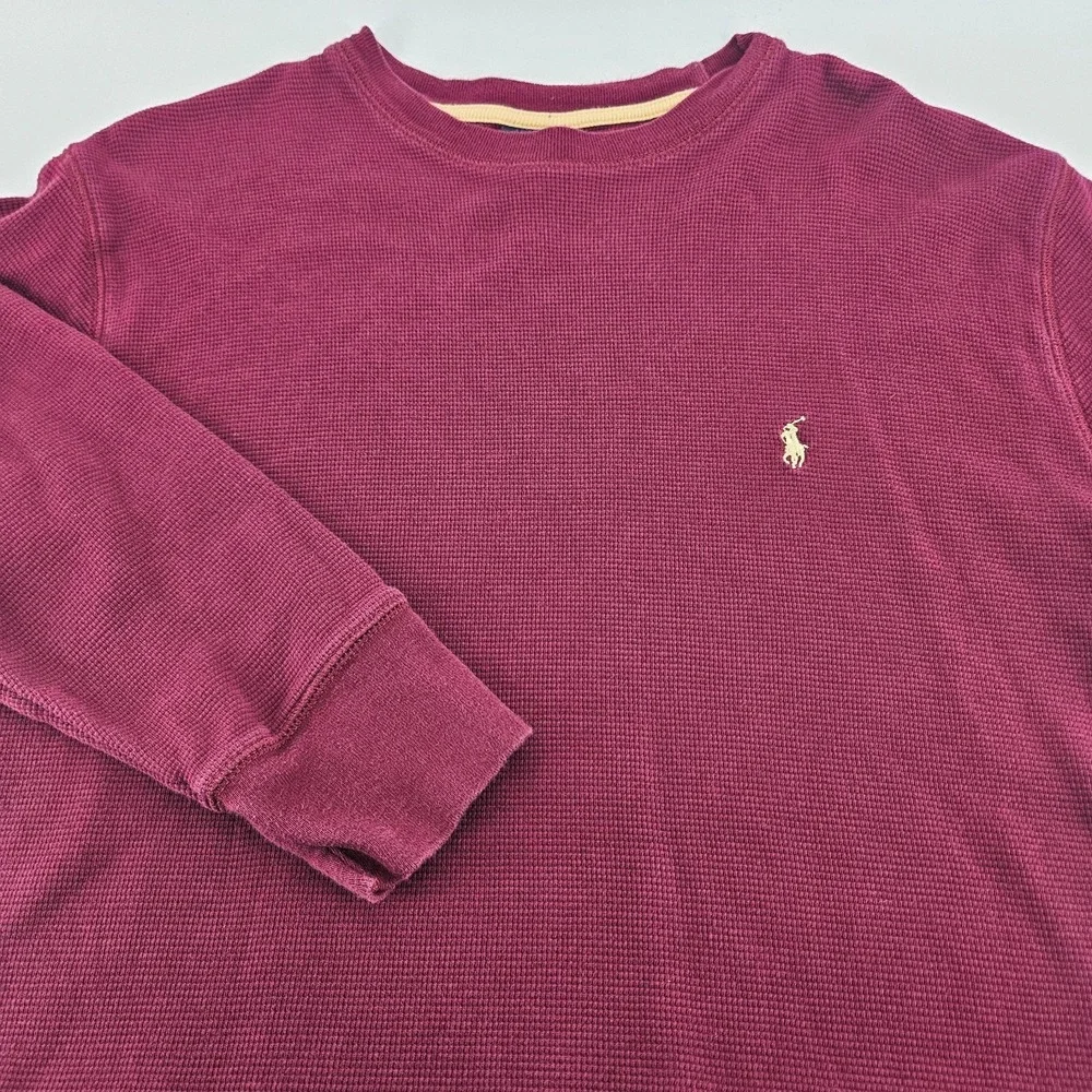 Polo Ralph Lauren Waffle‎ Knit Shirt Mens Medium M Burgundy Thermal Pullover